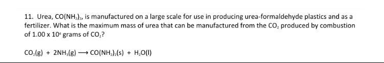 Urea, CO(NH2)2, is manufactured on a large scale for use in producing ... is manufactured-example-1