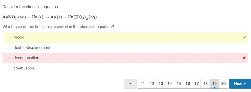 AgNO3(aq)+Cu(s)→Ag(s)+Cu(NO3)2(aq) is an example of which type of reaction?-example-1