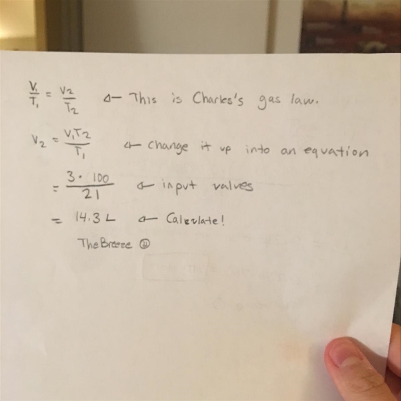 A gas has a volume of 3L at 21'c , if the gas is heater to 100'c, what is the new-example-1