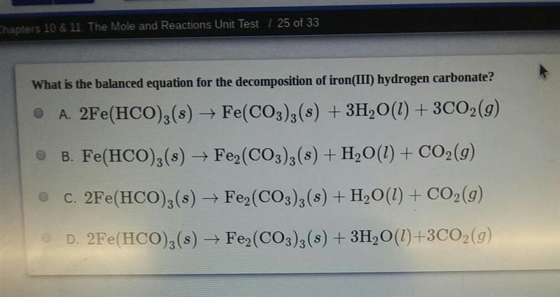 What is the balanced equation of iron (iii) hydrogen carbonate?​-example-1