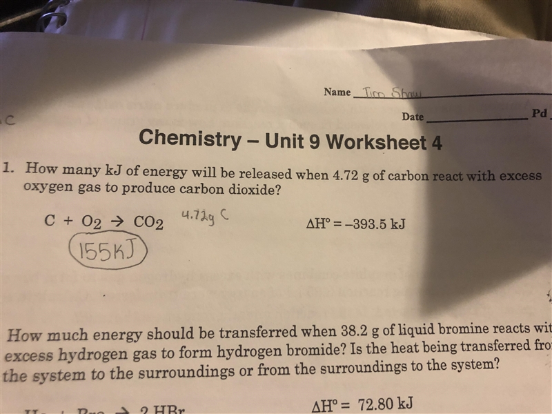 How many kJ of energy will be released when 4.72g of carbon react with excess oxygen-example-1