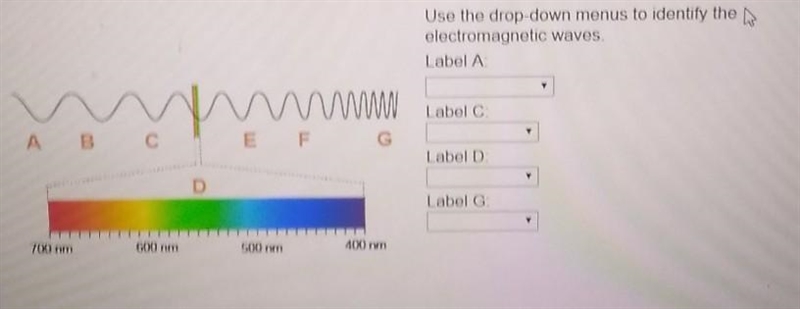 Use the drop-down menus to identify the electromagnetic waves. 1.) Infrared 2.) Gamma-example-1