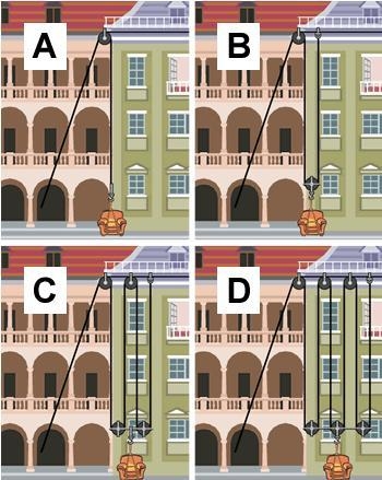 Which pulley system will allow the armchair to be lifted with the least amount of-example-1