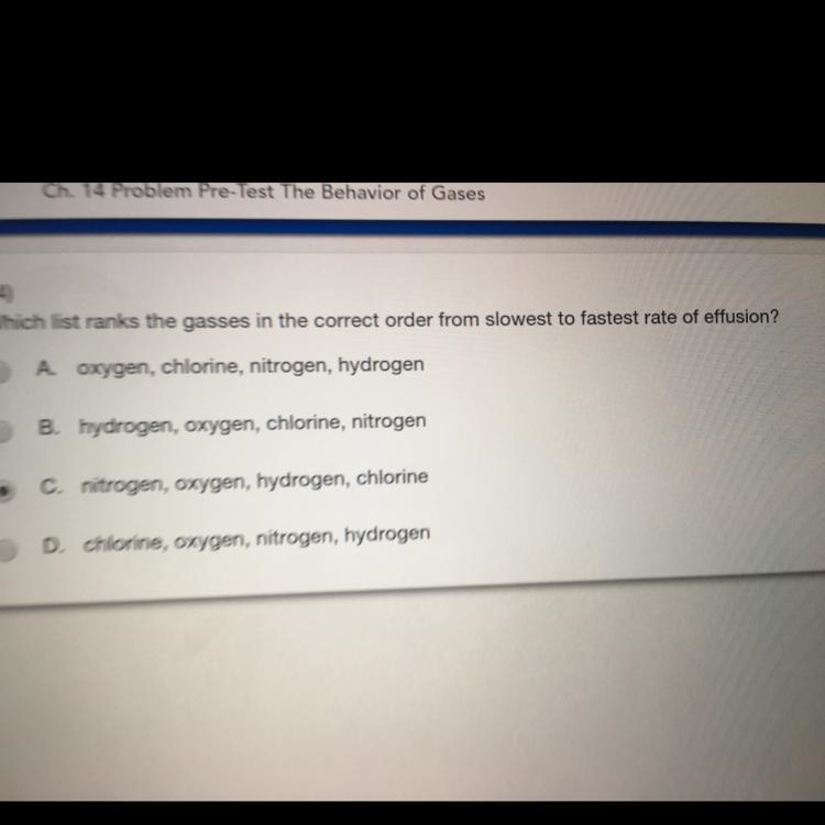 Which list ranks the gasses in the correct order from the Slowest to the fastest rate-example-1