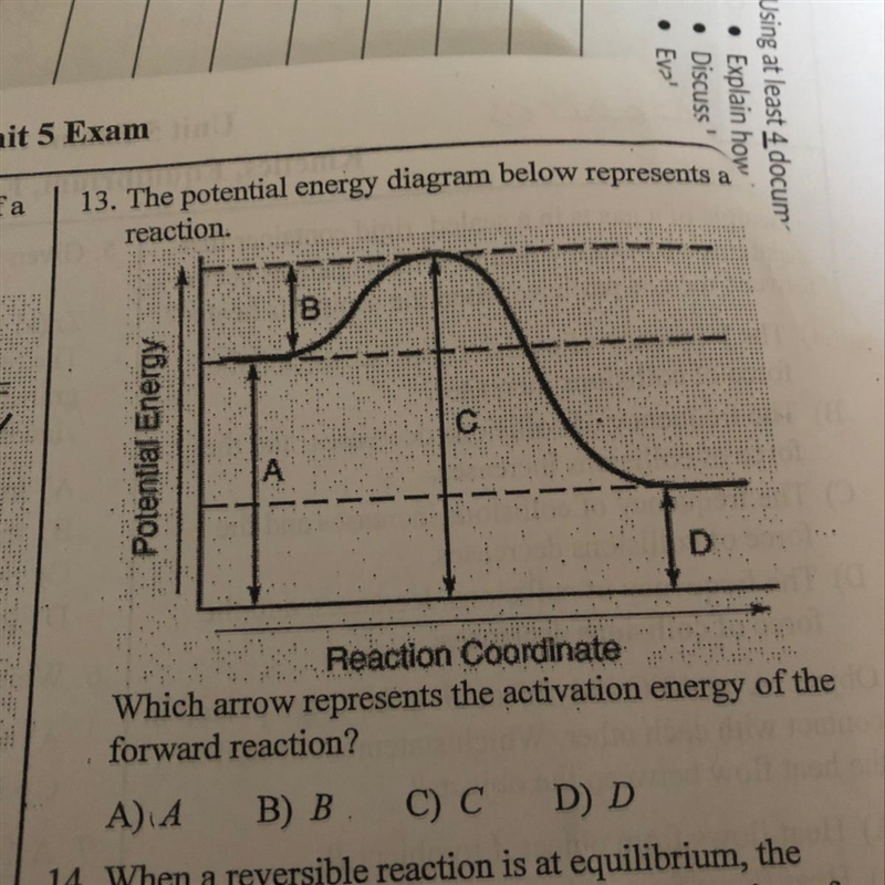 Which arrow represents the activation energy of the forward reaction-example-1