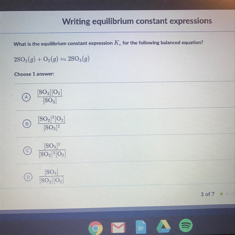 Please answer quick!!! What is the equilibrium constant expression Kc for the following-example-1