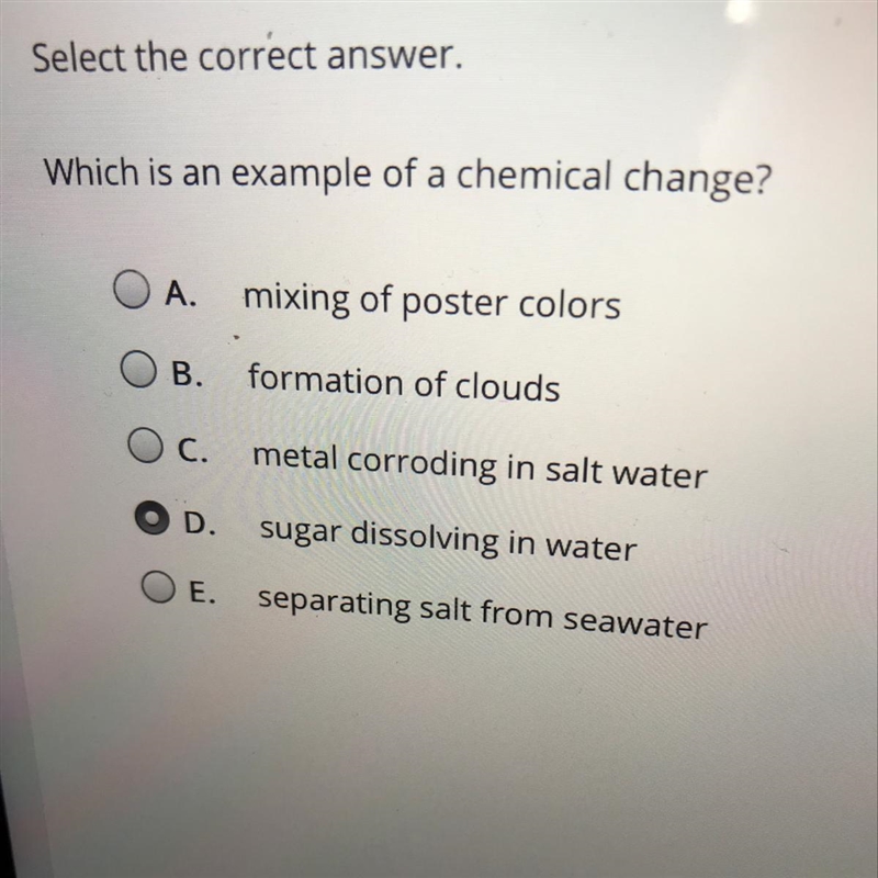 Which is an example of a chemical change-example-1