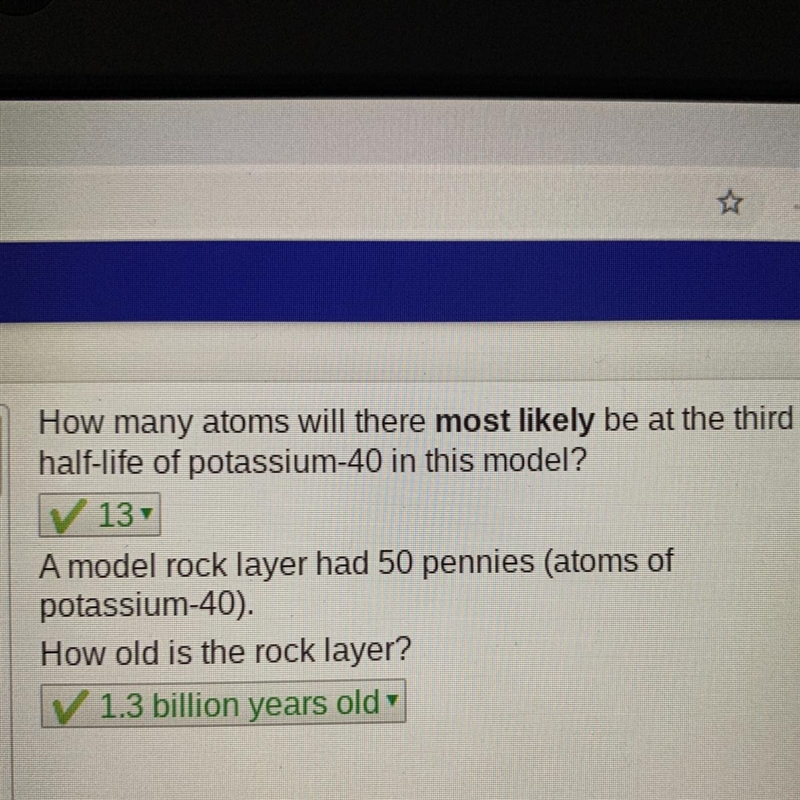 How many atoms will there most likely be at the third half-life of potassium-40 in-example-1