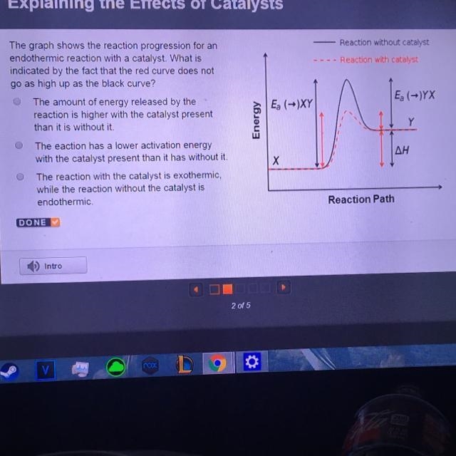 - Reaction without catalyst ---- Reaction with catalyst The graph shows the reaction-example-1