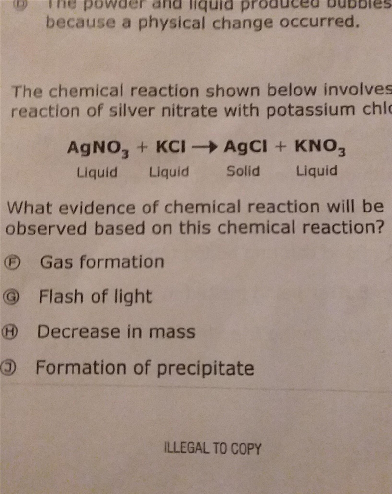 What evidence reaction will be observed based on this chemical reaction​-example-1