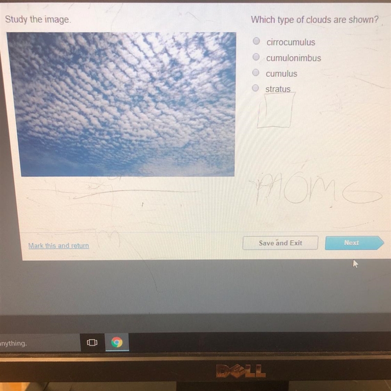 Study the image Which type of clouds are shown? cirrocumulus cumulonimbus cumulus-example-1