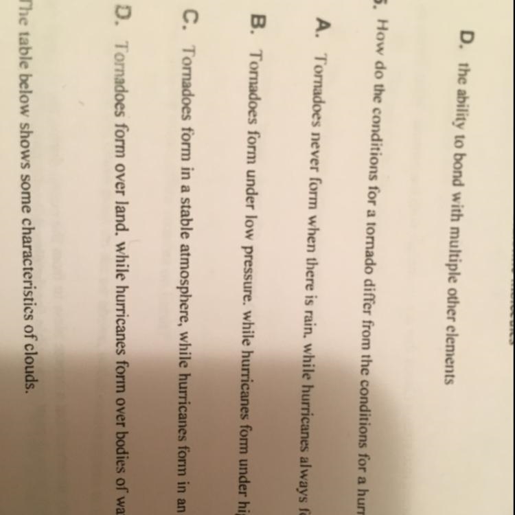 How do the conditions for hurricane differ from the conditions for tornado?-example-1