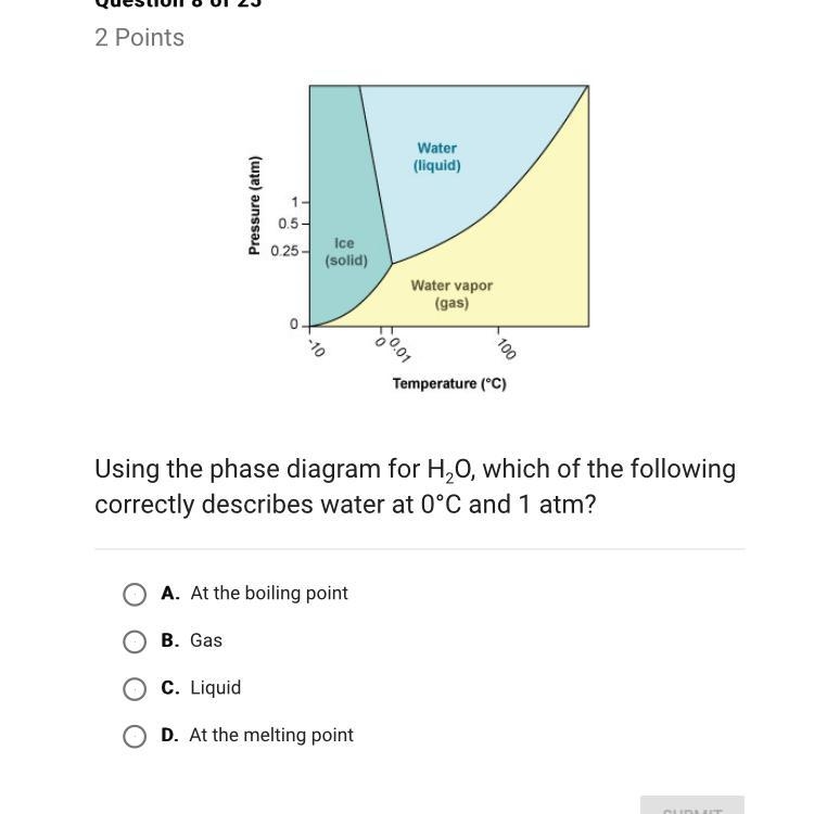 Using the phase diagram for H2O, which of the following correctly describes water-example-1