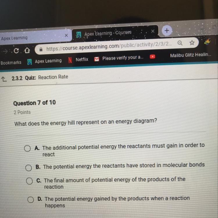 What does the energy hill represent on an energy diagram?-example-1