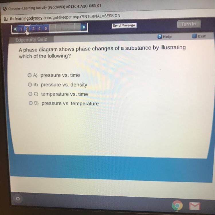 A phase diagram shows phase changes of a substance by illustrating which of the following-example-1