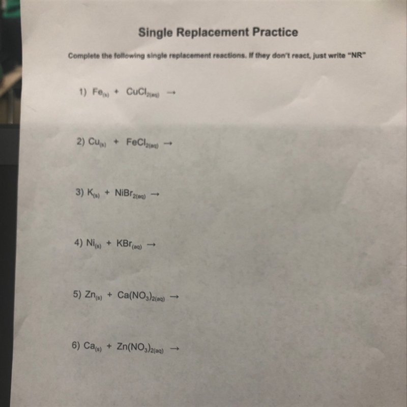 Complete the following single replacement reaction. If they don’t react, just write-example-1