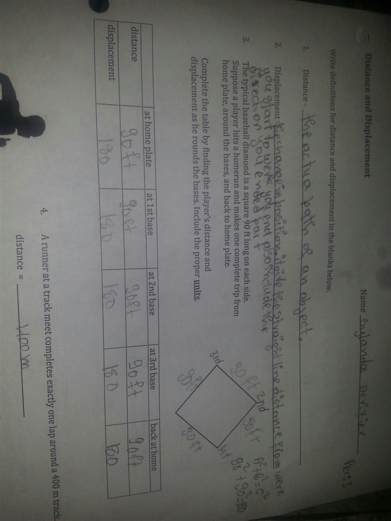 For any object in motion, distance is always _________ displacement-example-1