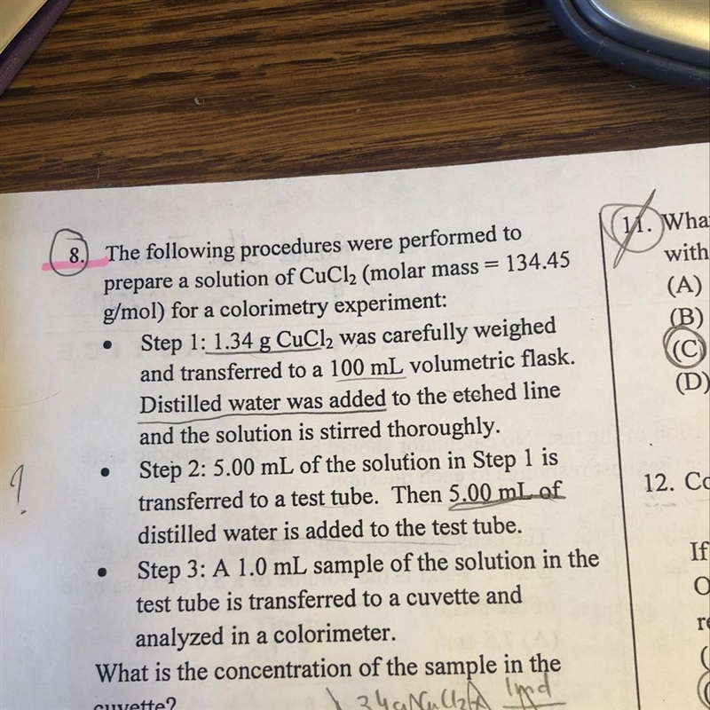 Why is the concentration of 1.34gvCuCl2 in a volumetric flask with approx. 100mL of-example-1