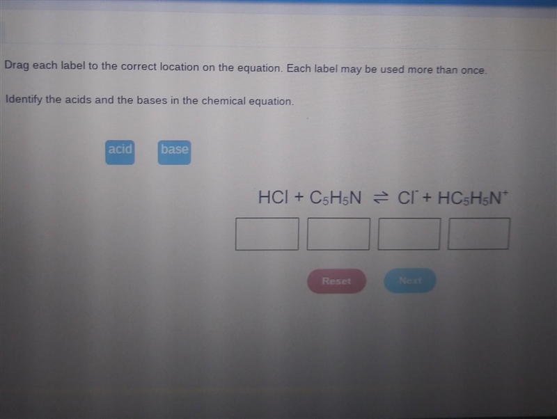 Identify the acids and the bases in the chemical equation ​-example-1