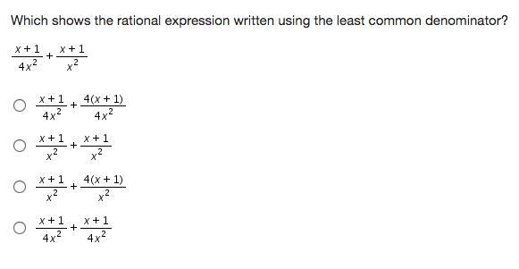 Which shows the rational expression written using the least common denominator?-example-1