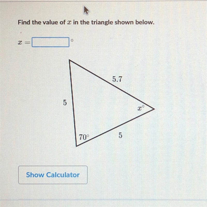 Find the value of x in the triangle-example-1