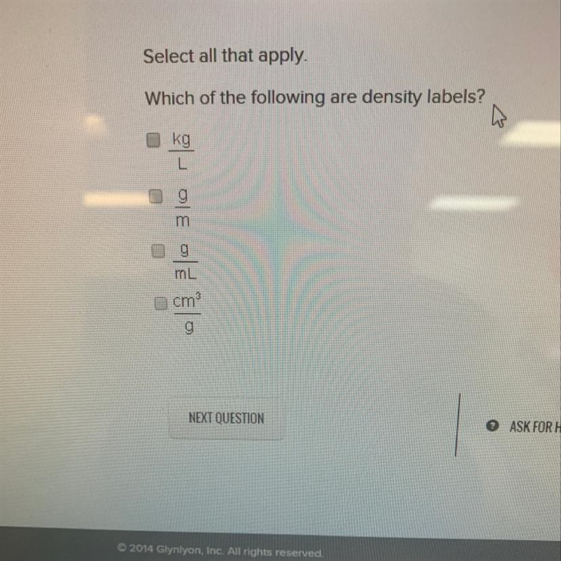 Which of the following are density labels?-example-1