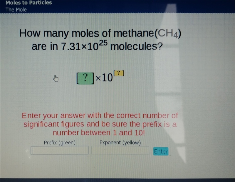 How many moles of methane(CH4) are in 7.31*10^25 molecules-example-1