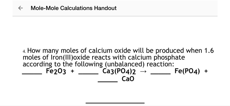 how many moles of calcium oxide will be produced when 1.6 moles of Iron(III)oxide-example-1