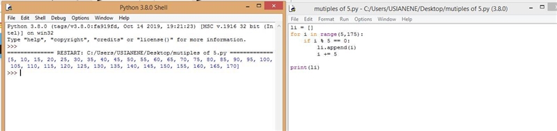 Write a for loop that prints in ascending order all the positive multiples of 5 that-example-1