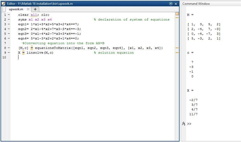 Consider the system of simultaneous equations: x1 + 3x2 + 5x3 + 2x4 = 7 2x1 ? 4x2 + 7x-example-1