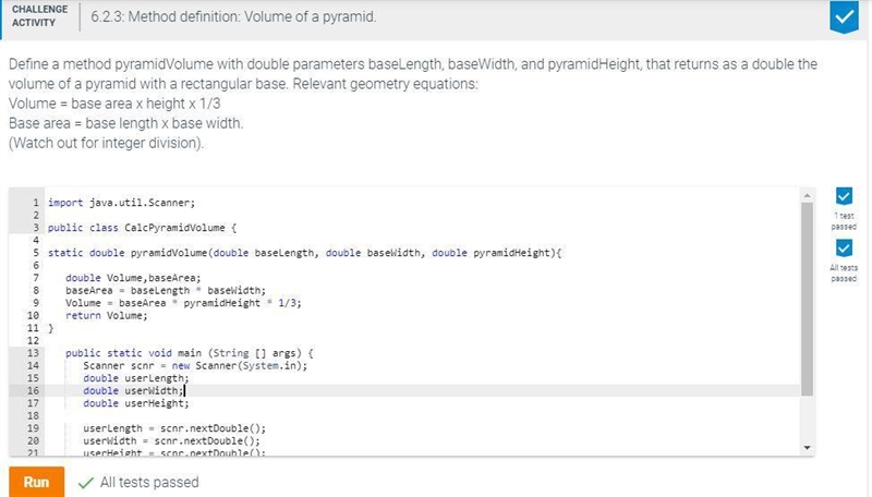 Define a function PyramidVolume with double parameters baseLength, baseWidth, and-example-1