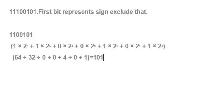 Consider the eight bit signed binary number 1110 0101. Convert it to signed decimal-example-1