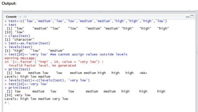 Create a vector test which contains the following sequence - "low",&quot-example-2