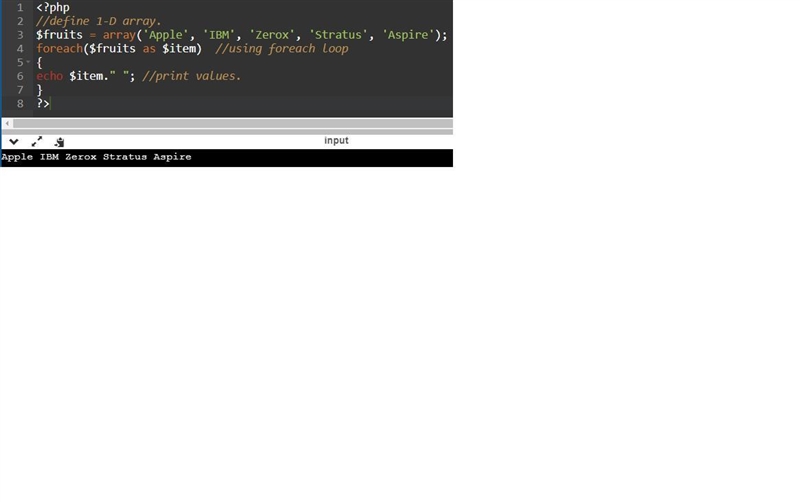 Look at the PHP code below. Write a PHP "for "statement that iterates through-example-2