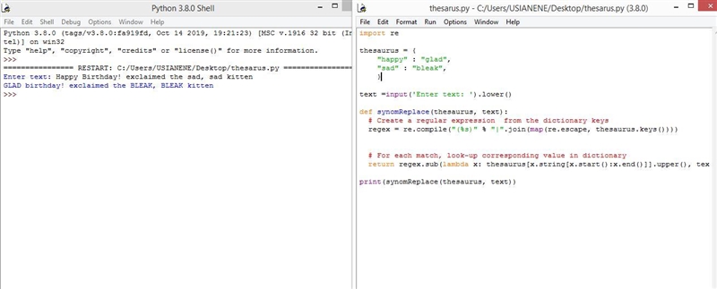 Using Python You have been hired by a small software company to create a "thesaurus-example-1