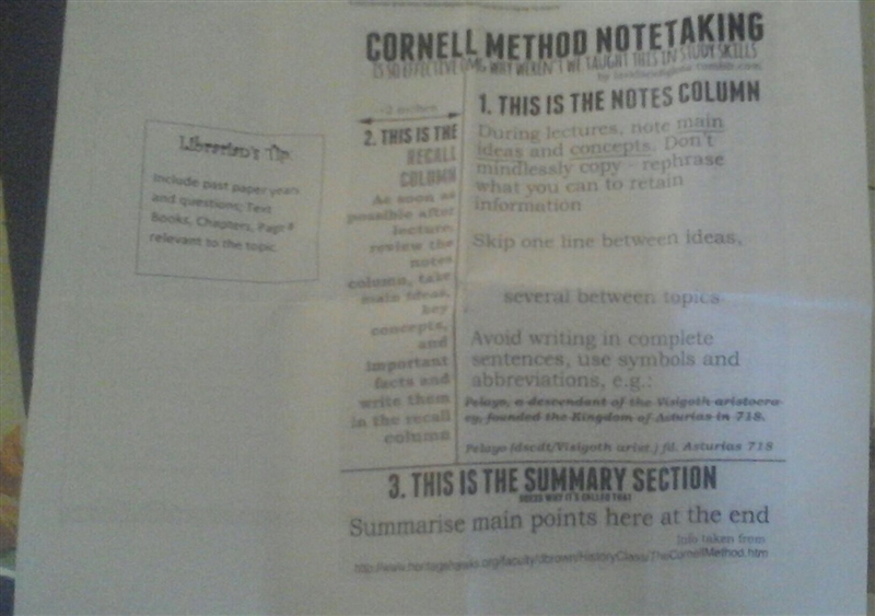 Which note taking strategy has you divide a page into 3 sections for your notes, key-example-1