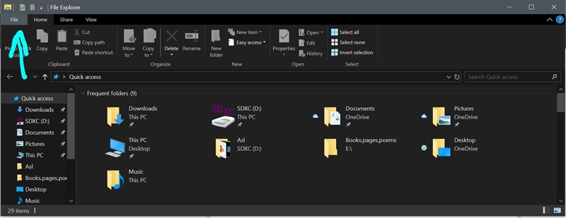 File Explorer contains ribbon tabs that can be used for various functions. Which ribbon-example-1