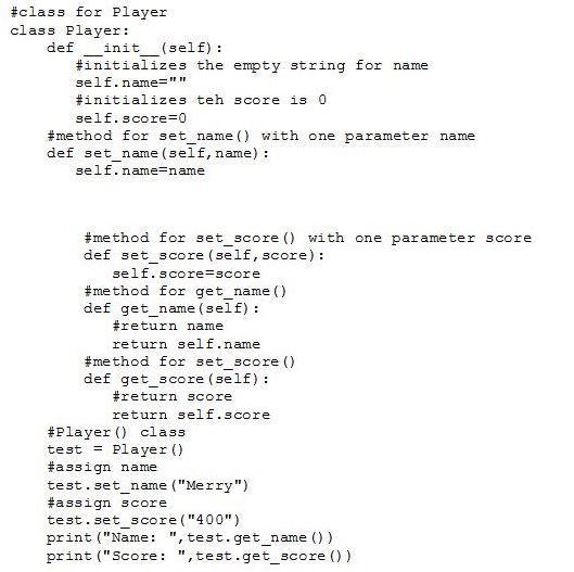 Write the definition of a class Player containing: (a) An instance variable name of-example-1