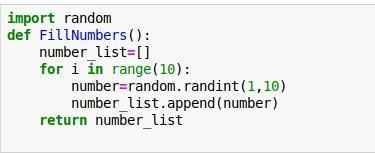 Python code Create a function called FillNumbers that will fill a list of 10 random-example-1