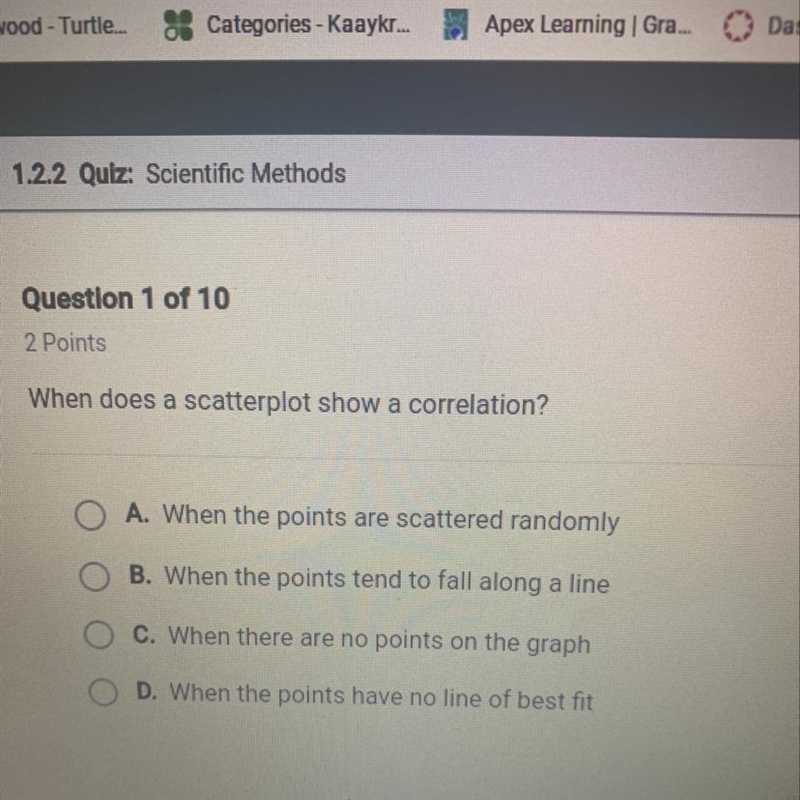 When does a scatterplot show a correlation-example-1