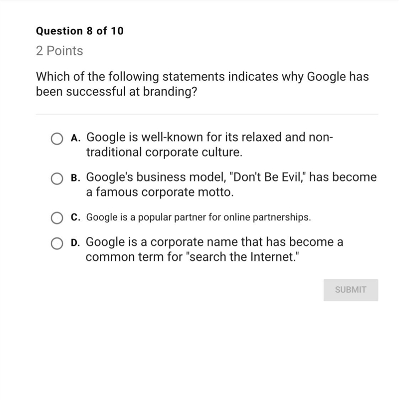 Which of the following statement indicates why google has been successful at branding-example-1