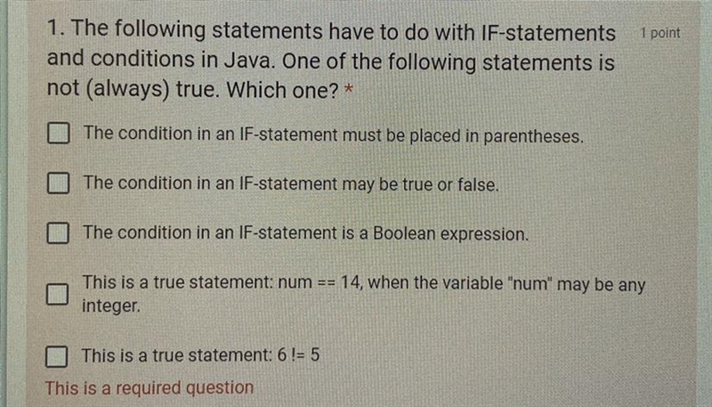 1. The following statements have to do with IF-statements and conditions in Java. One-example-1