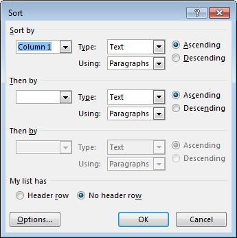 How many fields can be sorted when sorting data in Word tables? up to 3 fields 1 field-example-1