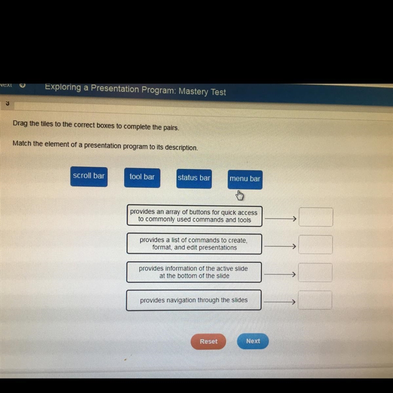 Match the element of a presentation program to its description-example-1