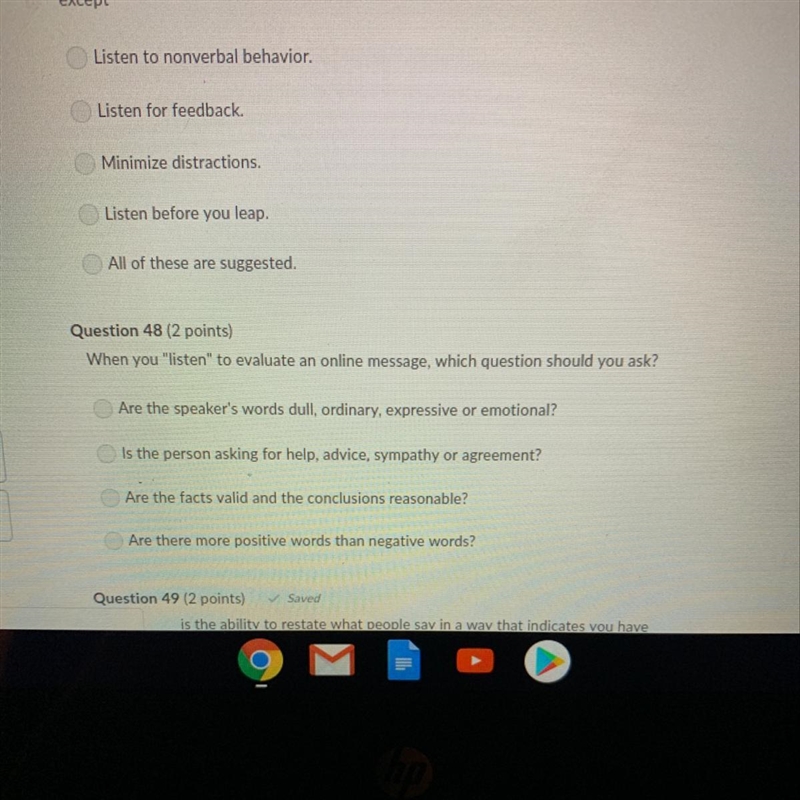 When you “listen” to evaluate an online message, which question should you ask?-example-1