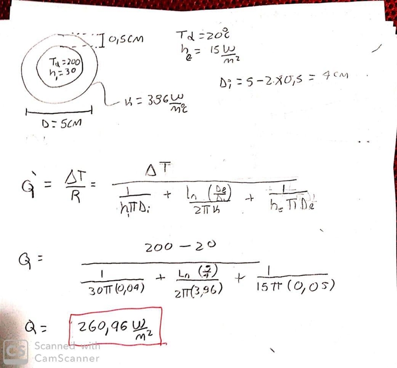 A 5cm OD and 0.5cm thick copper pipe [k=386W/m.°C] has hot gas flowing inside at a-example-1