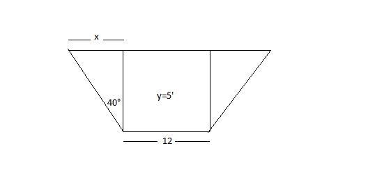 Water flows in a canal of trapezoidal cross section with a depth of 5 feet and side-example-1