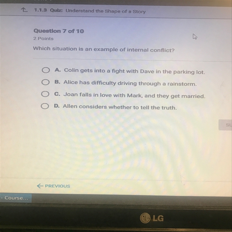 Which situation is an example of internal conflict?-example-1