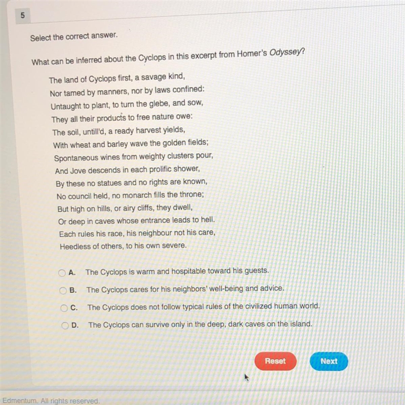 What can be inferred about the cyclops in this excerpt from Homer’s odyssey?-example-1