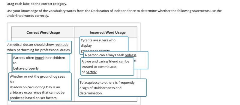 Drag each label to the correct category. Use your knowledge of the vocabulary words-example-1